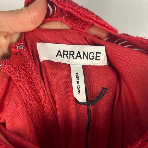 ARRANGE Embroidered Cornelli One Shoulder Red Midi Dress - Picture 10 of 11